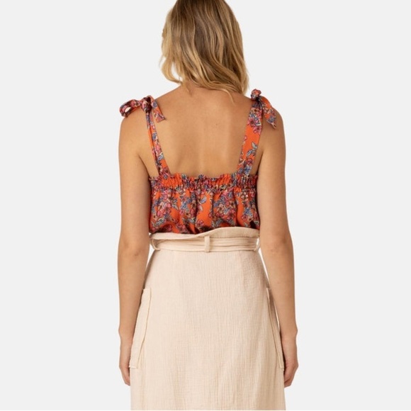 FRNCH Vera Top Gigliola Print Orange Floral Tie Italian Made Feminine Romantic S - Picture 9 of 14